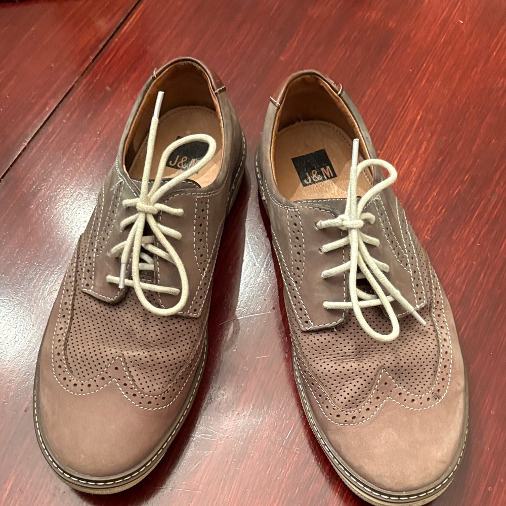 J&M Taupe Leather Men's Oxfords